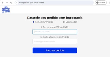 Site Meus pedidos Havan