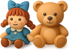 Bonecas, bonecos e pelúcias