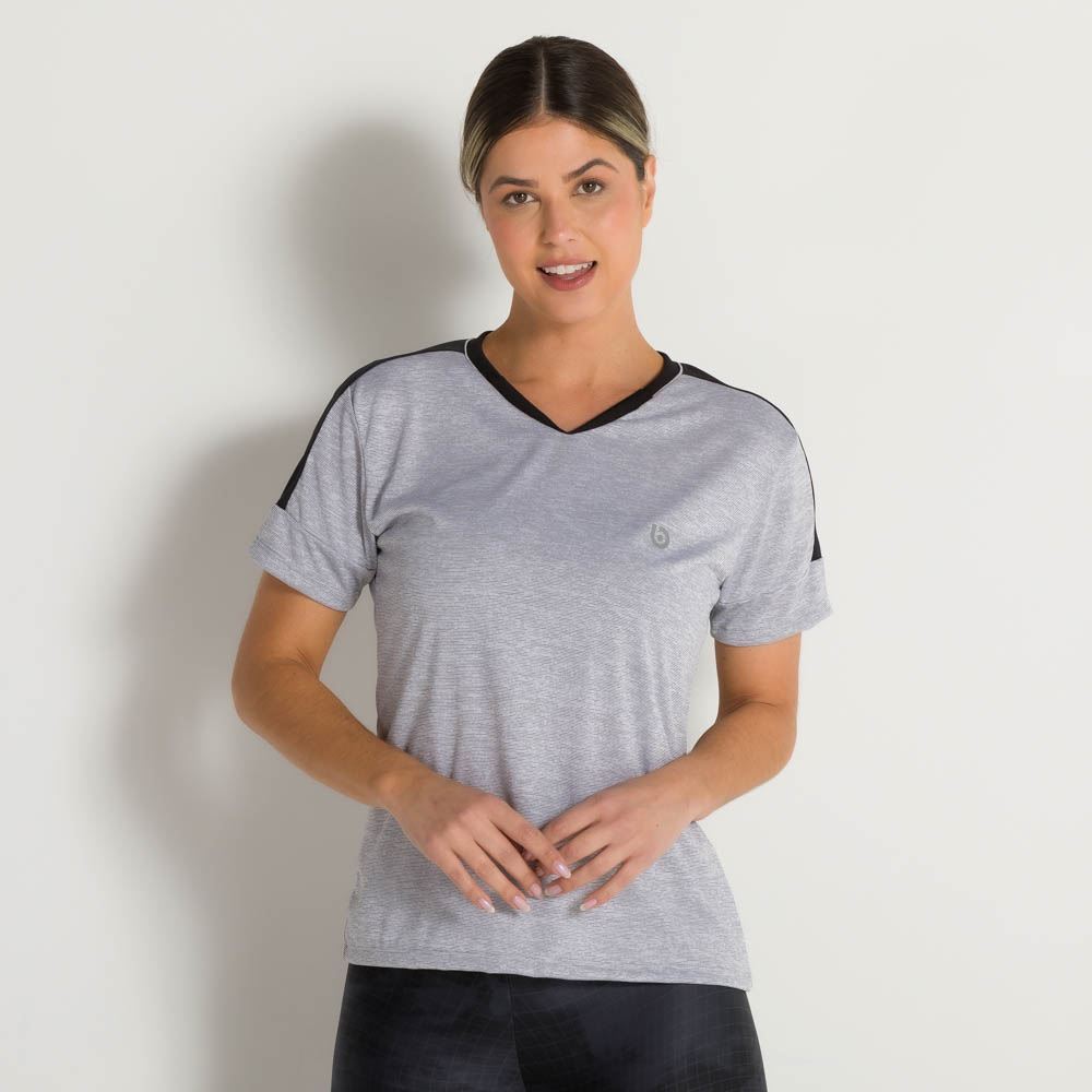 Camiseta Feminina Malha Facing Body Lab Mescla Cinza