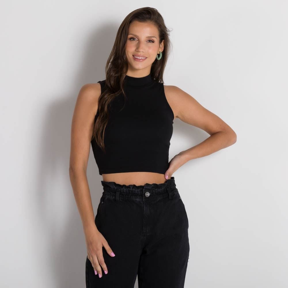 Cropped Em Ribana Gola Alta Regata Boby Blues Preto